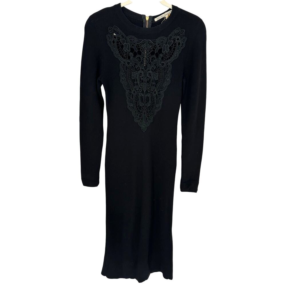Rachel Roy Black Lace Accent Midi Sweater Dress Long Sleeve Winter Party Vacay S